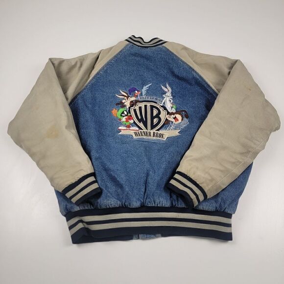 Vintage Warner Bro Studio Varsity Denim Embroidered Looney Tunes Jacket Large